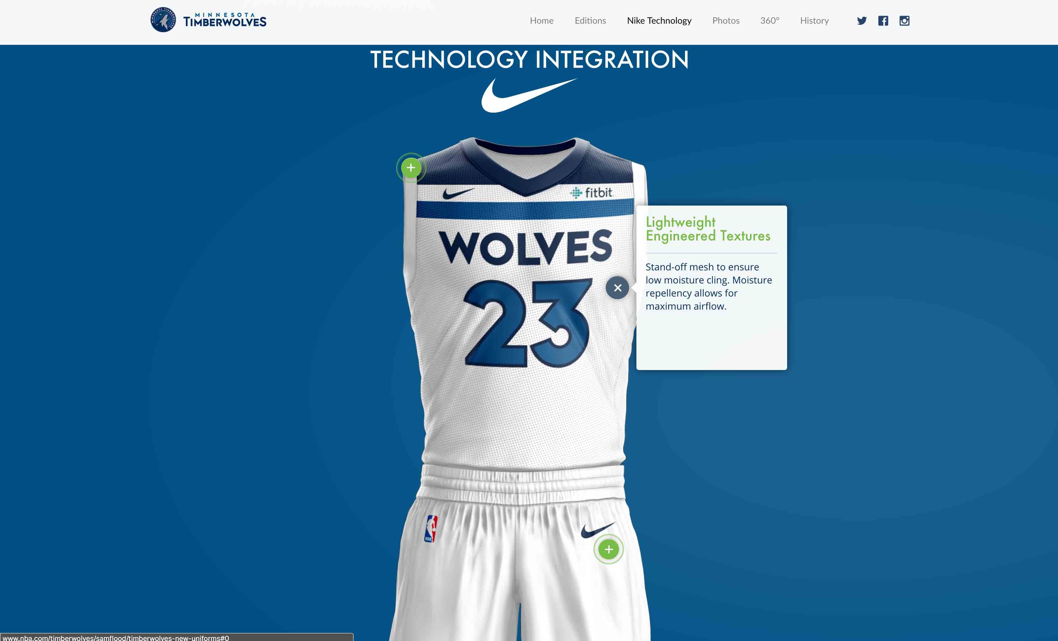 MN Timberwolves New Threads Project: Desktop View, Nike Technology Interactive Section