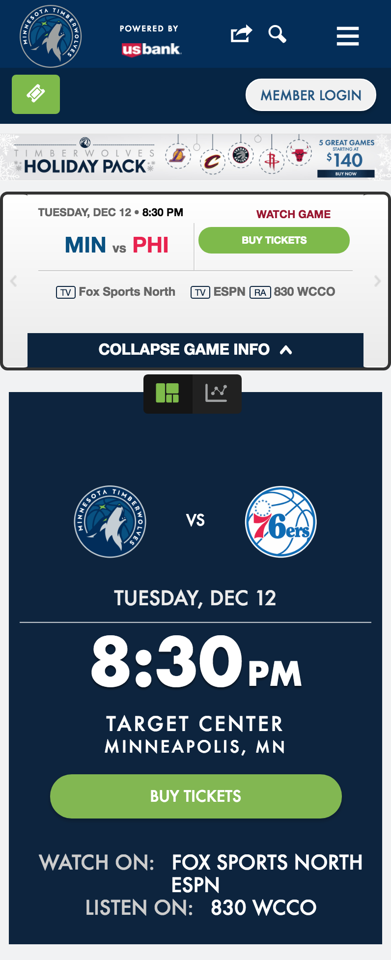 Timberwolves Home Page Redesign, Mobile