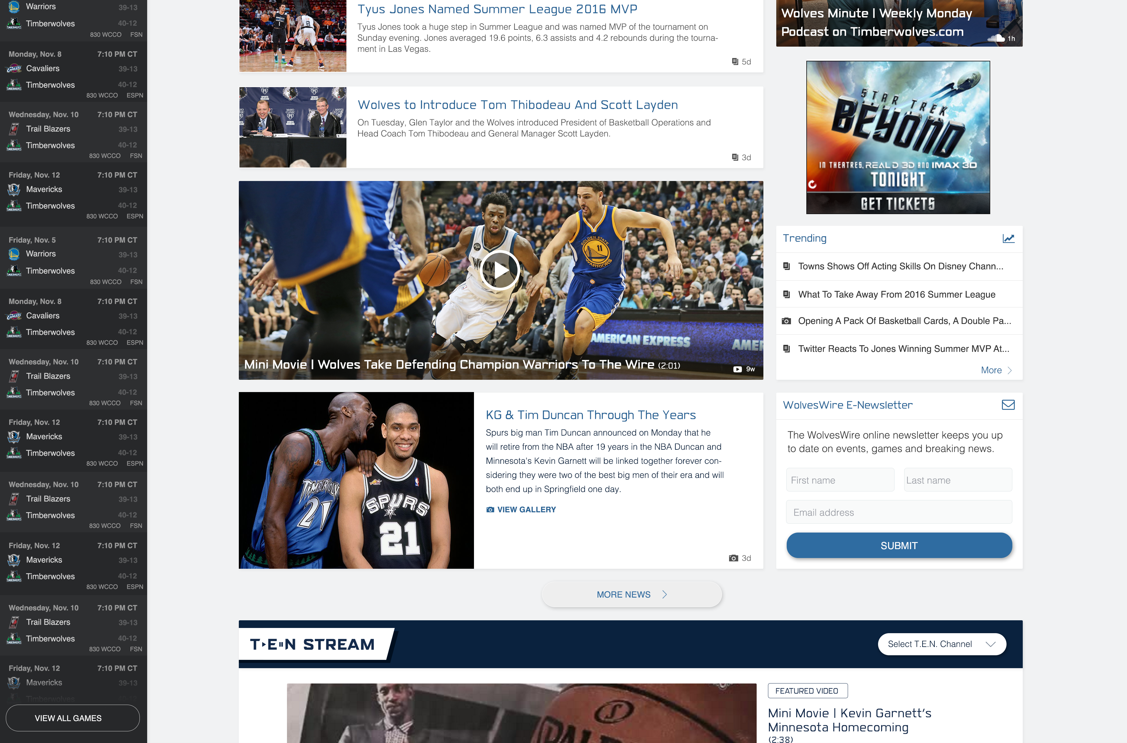 Timberwolves Home Page Redesign, Desktop